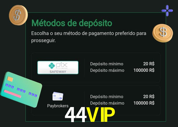 O cassino 44VIP oferece uma grande variedade de métodos de pagamento